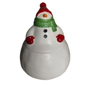 Hallmark Snowman Ceramic Candy Jar Lidded Christmas Decor Dishwasher Safe